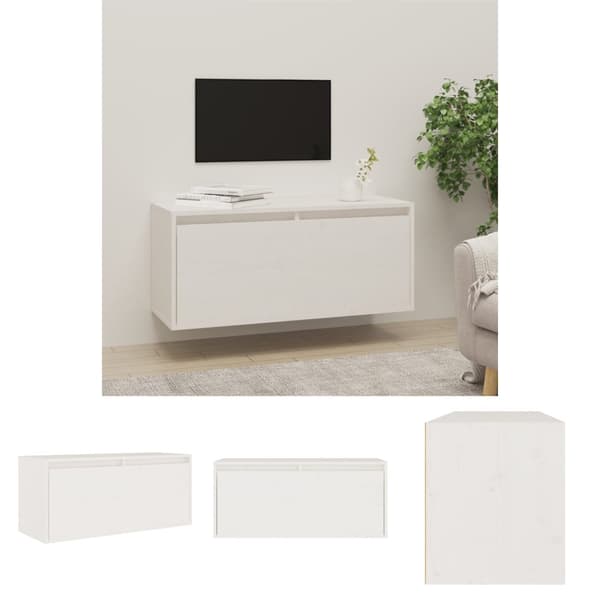 The Living Store vægskab 80x30x35 cm massivt fyrretræ hvid - Væghylder & smalle hylder