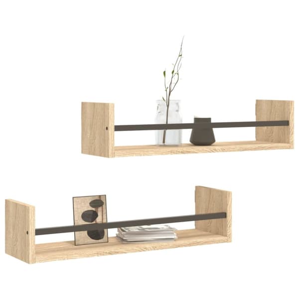 The Living Store Vägghyllor med stänger 2 st sonoma-ek 60x16x14 cm - Vägghyllor & fönsterbrädor