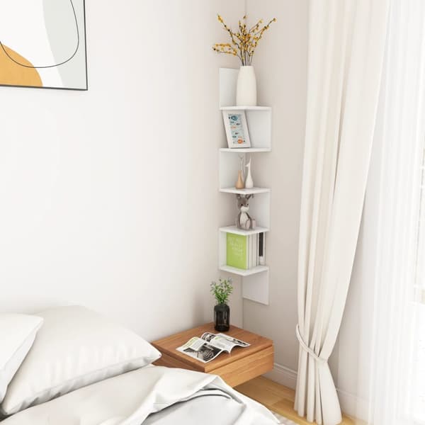 Vägghyllor & fönsterbrädor - Living Vägghylla hörn vit 20x20x127,5 cm konstruerat trä