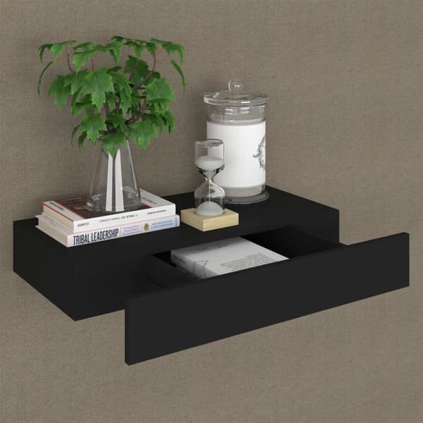 Væghylder & smalle hylder - Living væghylde med skuffe 48x25x8 cm sort