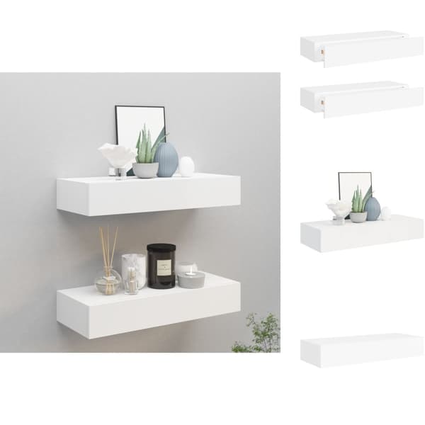Seinähyllyt - Living Laatikkohyllyt seinälle 2 kpl valkoinen 60x23,5x10 cm MDF