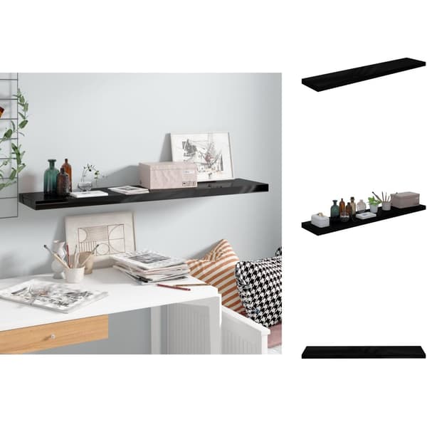 Vägghyllor & fönsterbrädor - Living Svävande vägghylla svart högglans 120x23,5x3,8 cm MDF