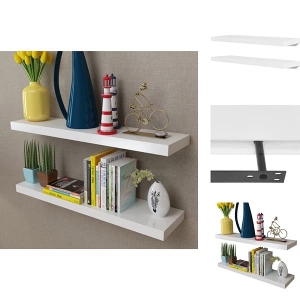 Vägghyllor & fönsterbrädor - 2 Flytande vägghyllor i MDF 80x20x3,8 cm vit
