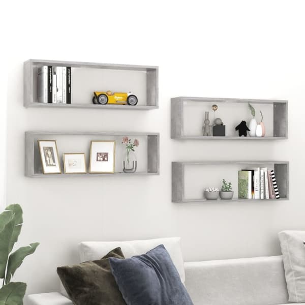 Vägghyllor & fönsterbrädor - Living Vägghylla kubformad 4 st betonggrå 80x15x26,5cm konstruerat trä