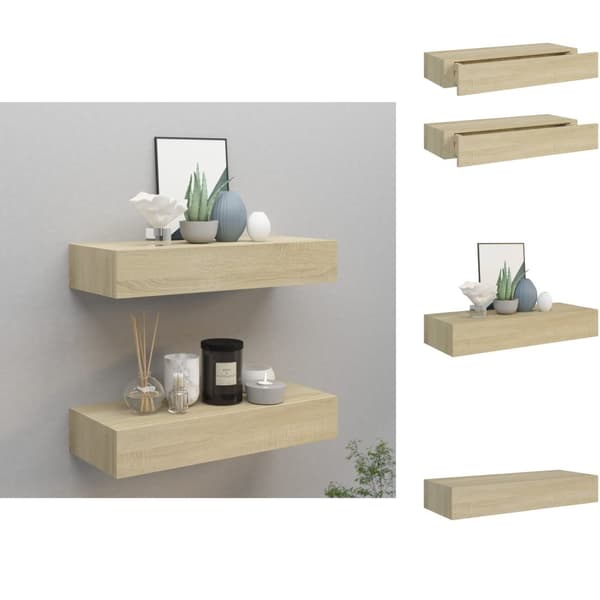 Seinähyllyt - Living Laatikkohyllyt seinälle 2 kpl tammi 60x23,5x10 cm MDF