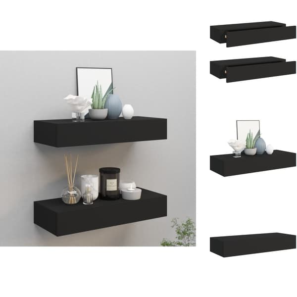 Væghylder & smalle hylder - Living væghylder med skuffer 2 stk. 60x23,5x10 cm MDF sort