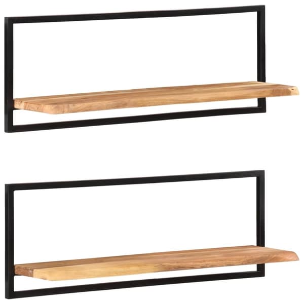 Seinähyllyt - Living Seinähyllyt 2 kpl 100x24x35 cm täysi akasiapuu ja teräs