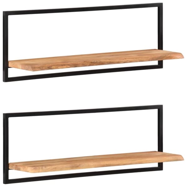 Seinähyllyt - Living Seinähyllyt 2 kpl 100x24x35 cm täysi akasiapuu ja teräs