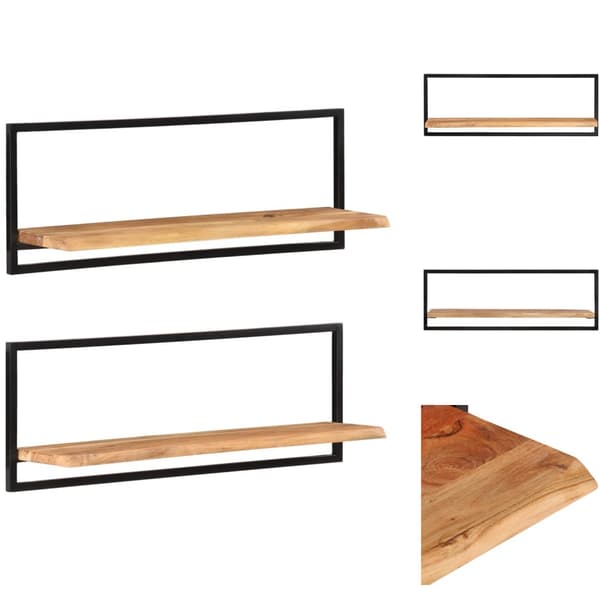 Seinähyllyt - Living Seinähyllyt 2 kpl 100x24x35 cm täysi akasiapuu ja teräs