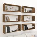 Miniatyrbild 2 av 9: Vägghyllor & fönsterbrädor - Living Vägghyllor 6 st rökfärgad ek 60x15x23 cm konstruerat trä