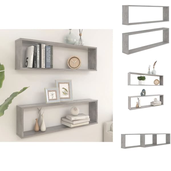 Seinähyllyt - Living Kuutioseinähyllyt 2 kpl betoninharmaa 100x15x30 cm tekninen puu