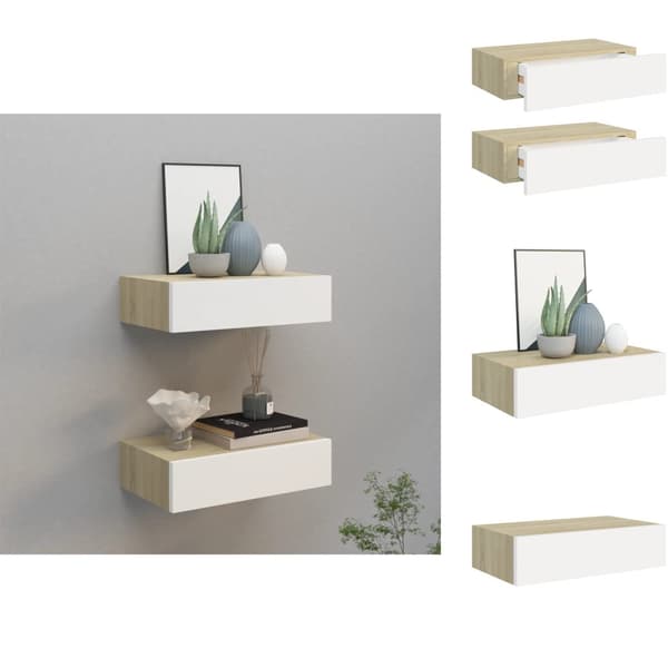 Seinähyllyt - Living Seinälaatikkohyllyt 2 kpl tammi ja valkoinen 40x23,5x10 cm MDF