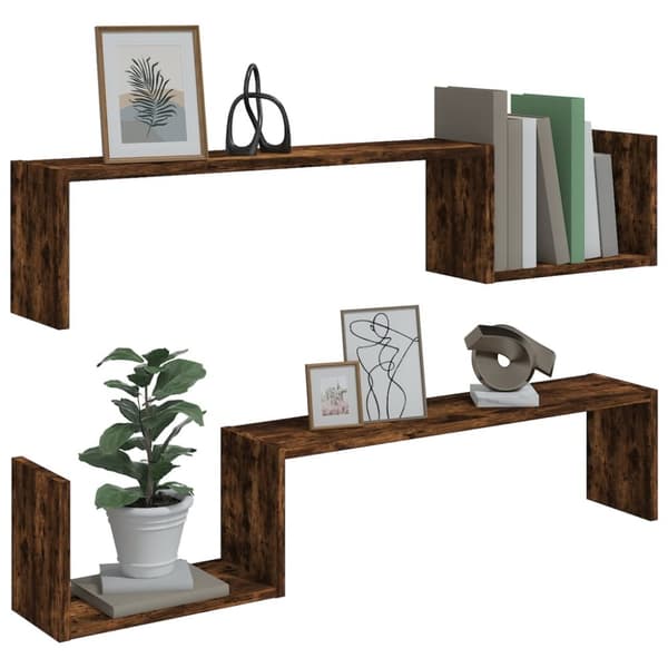 Vägghyllor & fönsterbrädor - Living Vägghyllor 2 st rökfärgad ek 100x15x20 cm konstruerat trä