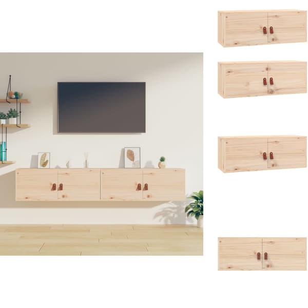Seinähyllyt - Living Seinäkaapit 2 kpl 80x30x30 cm täysi mänty
