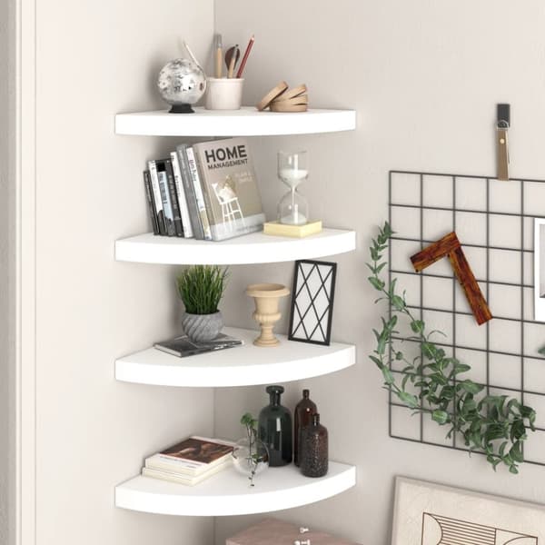 Svävande hörnhyllor 4 st vit 35x35x3,8 cm MDF - Vägghylla - Vägghyllor - Home & Living