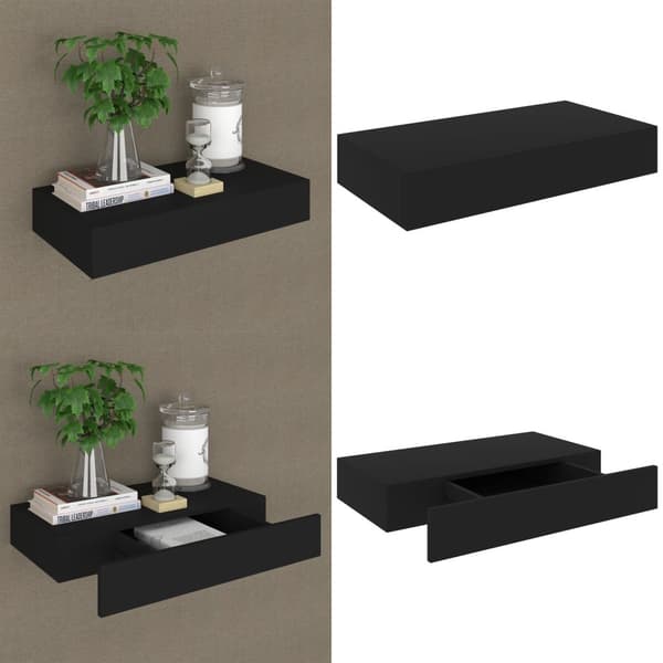 Væghylde med skuffe 48x25x8 cm sort - Væghylde - Væghylder - Home & Living