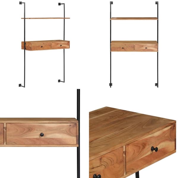 Vægmonteret skrivebord massivt akacietræ 90 x 40 x 170 cm - Vægmonteret Skrivebord - Vægmonterede Skriveborde - Home & Living
