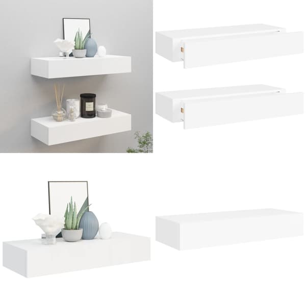 Væghylder med skuffer 2 stk. 60x23,5x10 cm MDF hvid - Skuffehylde - Skuffehylder - Home & Living