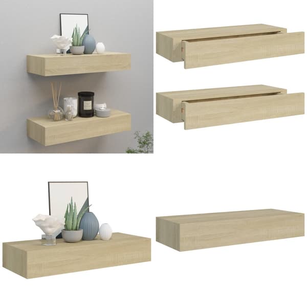 Laatikkohyllyt seinälle 2 kpl tammi 60x23,5x10 cm MDF - Laatikkohylly - Laatikkohyllyt - Home & Living