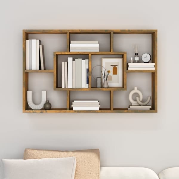 Vägghylla rökfärgad ek 85x16x52,5 cm konstruerat trä - Vägghylla - Vägghyllor - Home & Living