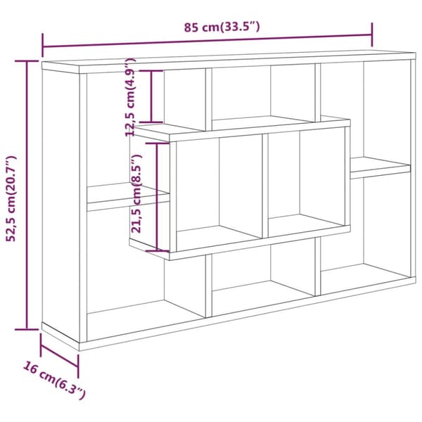 Vägghylla rökfärgad ek 85x16x52,5 cm konstruerat trä - Vägghylla - Vägghyllor - Home & Living