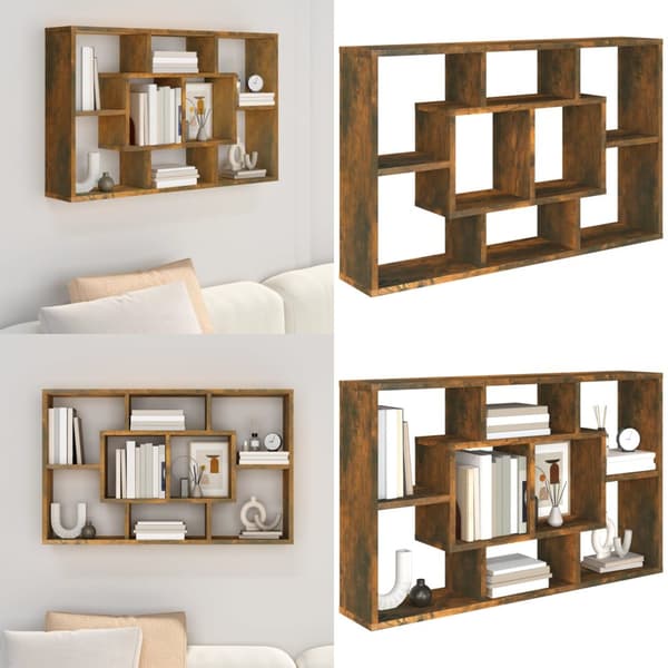 Vägghylla rökfärgad ek 85x16x52,5 cm konstruerat trä - Vägghylla - Vägghyllor - Home & Living