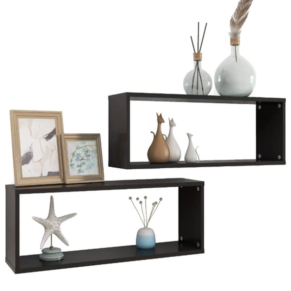 Kuutioseinähyllyt 2 kpl musta 60x15x23 cm lastulevy - Seinähylly - Seinähyllyt - Home & Living