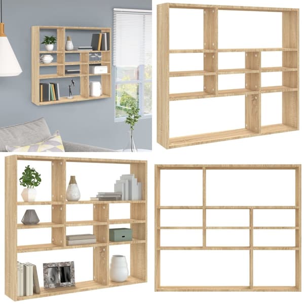 Vägghylla sonoma-ek 90x16x78 cm konstruerat trä - Vägghylla - Vägghyllor - Home & Living