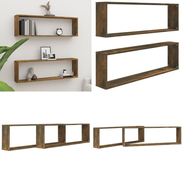 Vägghyllor 2 st rökfärgad ek 100x15x30 cm konstruerat trä - Vägghylla - Vägghyllor - Home & Living
