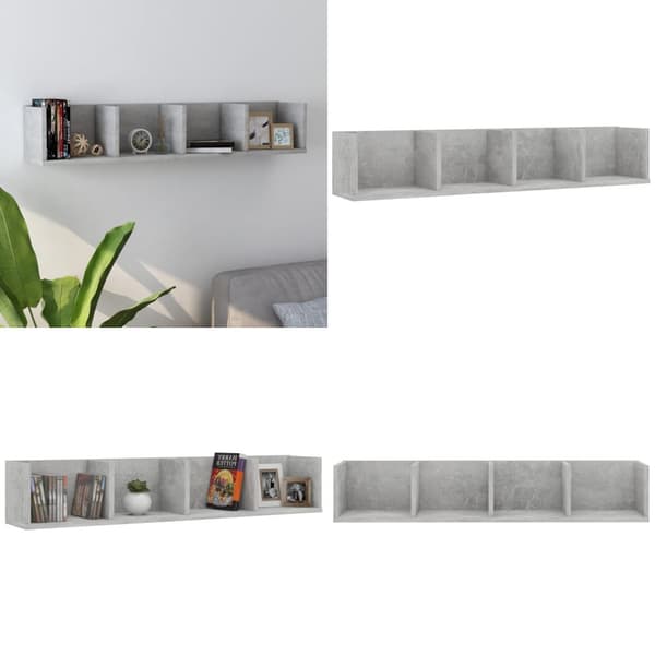CD-hylde 100 x 18 x 18 cm spånplade betongrå - Væghylde - Væghylder - Home & Living