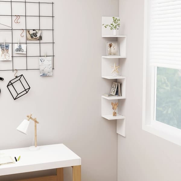 Væghængt hjørnehylde 20x20x127,5 konstrueret træ hvid - Hjørnehylde - Hjørnehylder - Home & Living