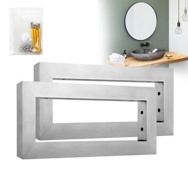 XMTECH Set med 2 vägghyllor i rostfritt stål, väggkonsol för diskbänk soffbord, 35x15x3cm, silver