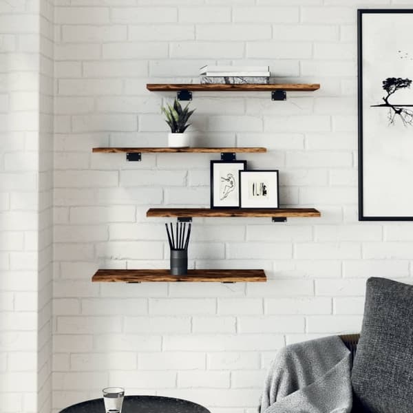 Vägghyllor 4 st rökfärgad ek 60x20x1,5 cm konstruerat trä
