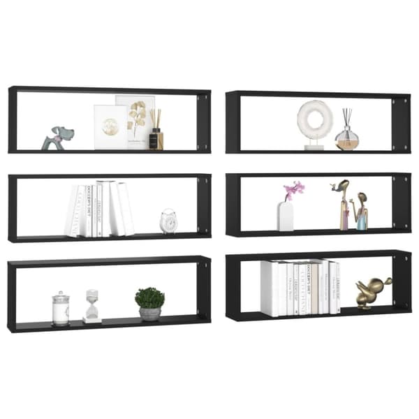 væghylder 6 stk. 80x15x26,5 cm kubeformet spånplade sort