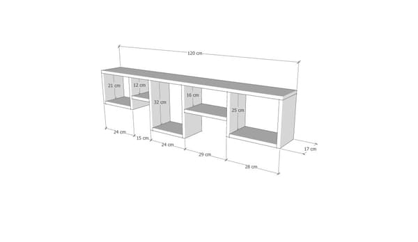 Chic Home Annu seinähylly 120x17xK32 cm. valkoinen