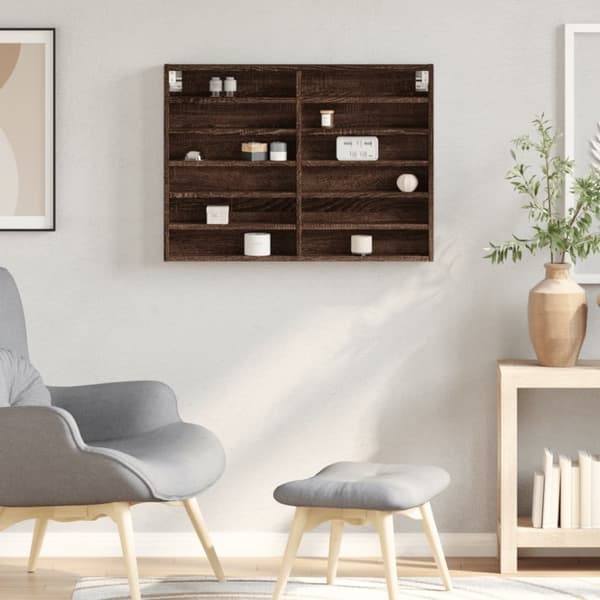 vidaXL vitrineskab 80x8,5x58 cm konstrueret træ brun egetræsfarve