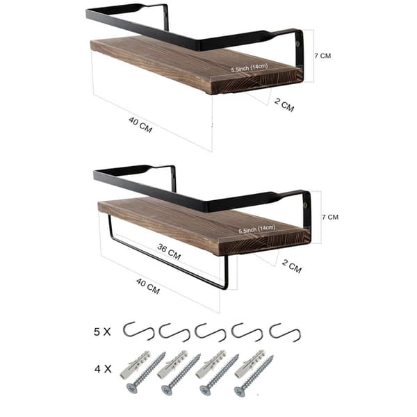 Chic Home Wieno seinähyllyt 40x14xK14 cm 2 kpl, tummanruskea/musta
