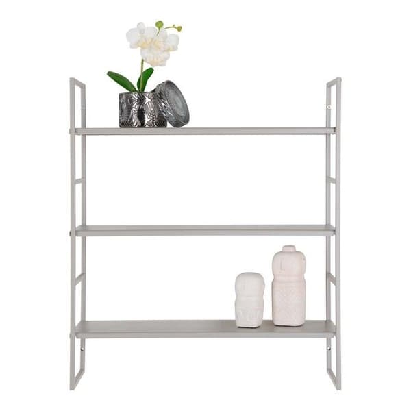 Beja hylla med 3 grå hyllor.