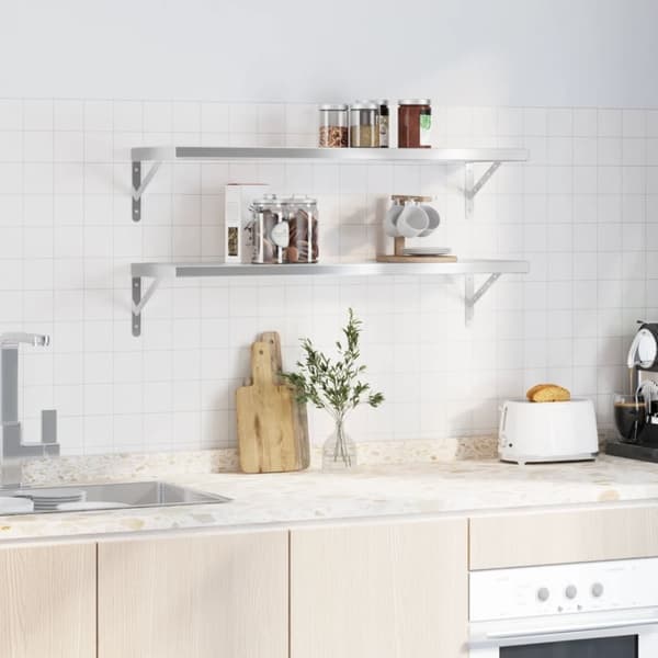 vidaXL Vegghyller 2 stk 100x30 cm sølv rustfritt stål
