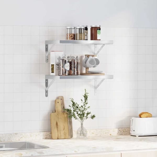 vidaXL Vegghyller 2 stk 50x30 cm sølv rustfritt stål