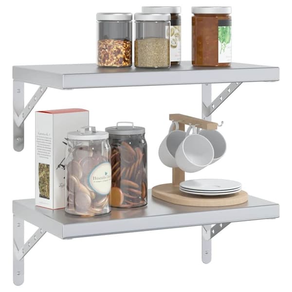 vidaXL Vegghyller 2 stk 50x30 cm sølv rustfritt stål