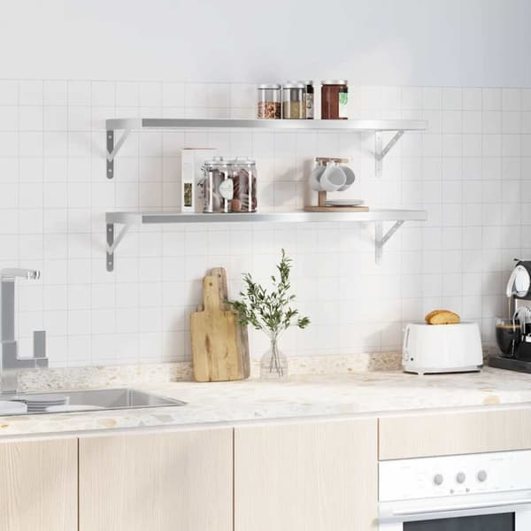 vidaXL Vegghyller 2 stk 100x30x3 cm sølv rustfritt stål