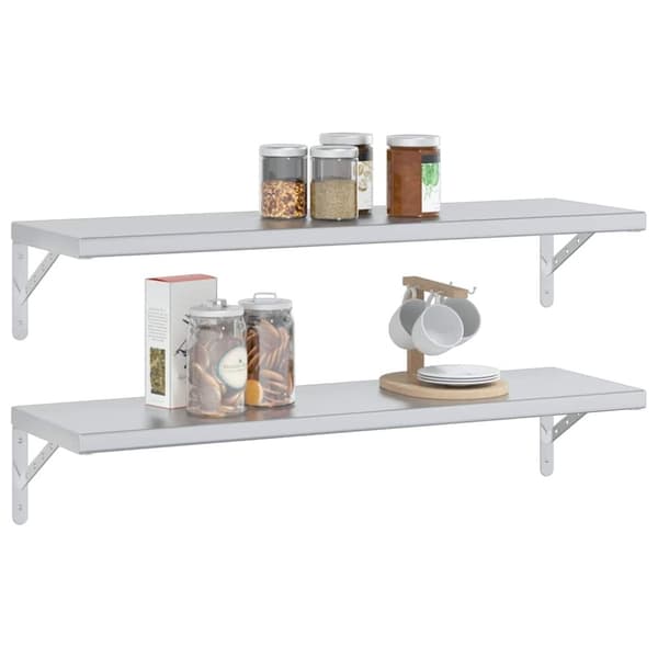 vidaXL Vegghyller 2 stk 100x30x3 cm sølv rustfritt stål