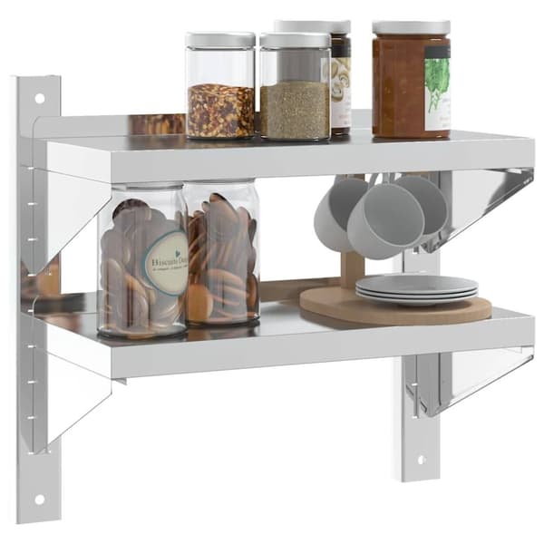 vidaXL Vegghylle 2 etasjer 50x23,5x48 cm sølv rustfritt stål