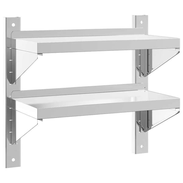vidaXL Vegghylle 2 etasjer 50x23,5x48 cm sølv rustfritt stål