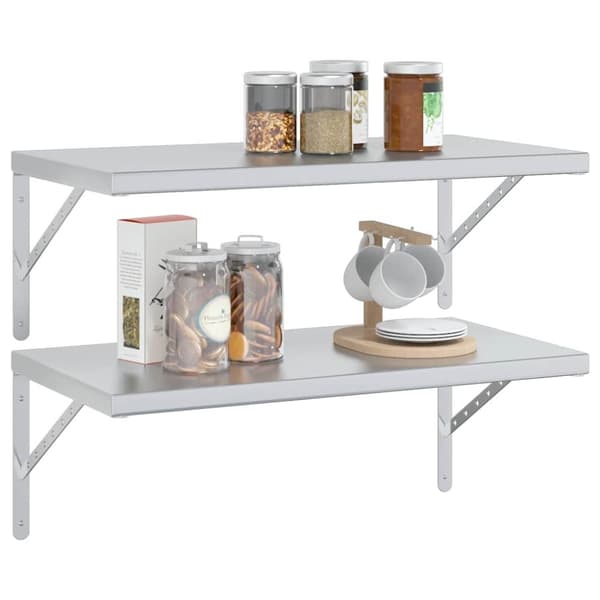 vidaXL Vegghyller 2 stk 75x40x3 cm sølv rustfritt stål