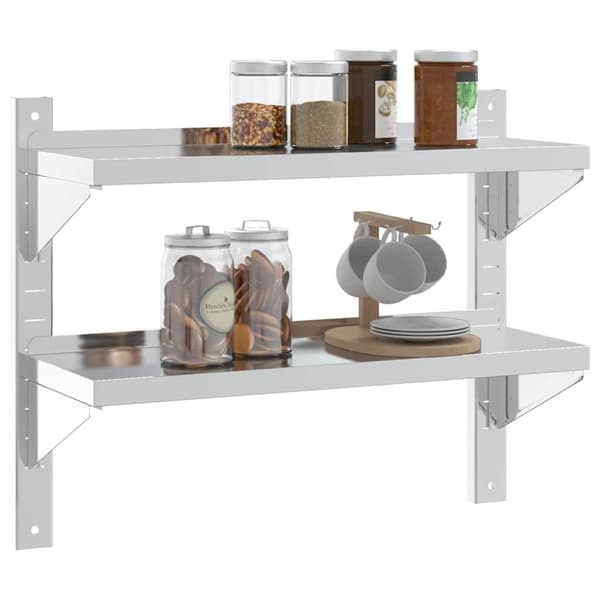 vidaXL Vegghylle 2 etasjer 75x23,5x60 cm sølv rustfritt stål