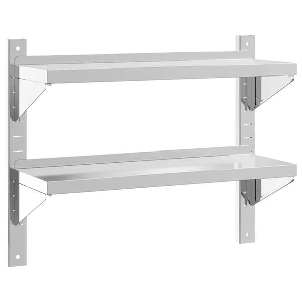 vidaXL Vegghylle 2 etasjer 75x23,5x60 cm sølv rustfritt stål