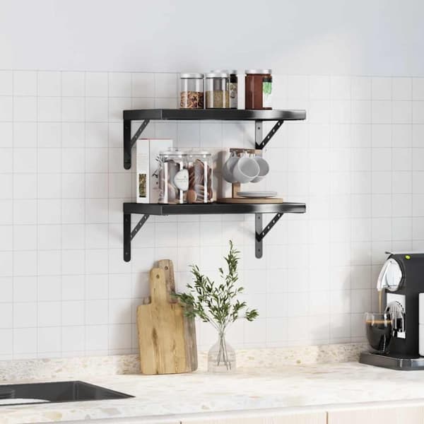 vidaXL Vegghyller 2 stk 50x30x3 cm svart rustfritt stål