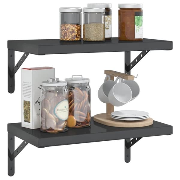 vidaXL Vegghyller 2 stk 50x30x3 cm svart rustfritt stål